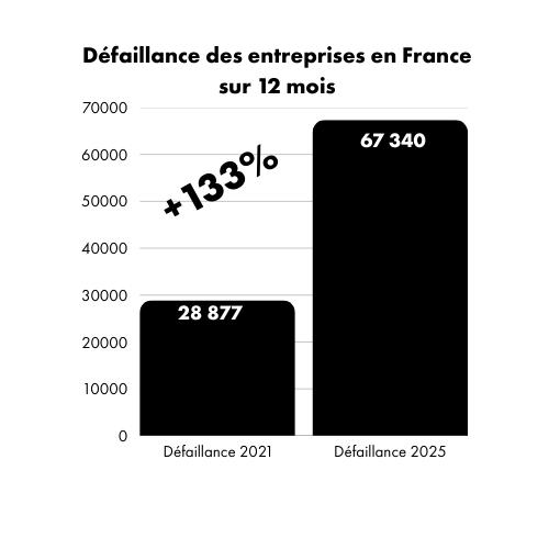 Défaillance des entreprises en France sur 12 mois